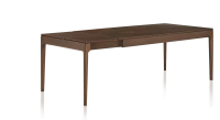Table extensible en chêne et céramique allonges bois avec bois teinte marron foncé et plateau céramique brun oxydé 140x100 cm