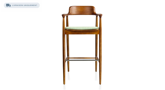 Tabouret de bar h80 cm bois teinte merisier assise tissu vert