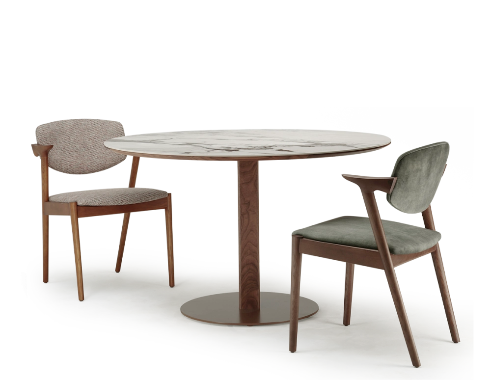 Chaise scandinave bois teinte merisier assise tissu fusion