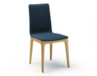 Chaise design bois teinte naturelle assise tissu bleu marine Chaise design bois teinte naturelle assise tissu bleu marine