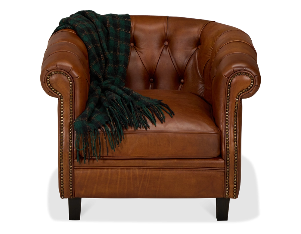 Chesterfield leather armchair light brown studded armrests Chesterfield leather armchair light brown studded armrests