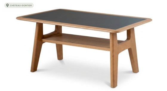 Table basse rectangulaire en chêne et céramique avec bois teinte naturelle plateau céramique noire unie 100X50 cm