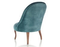 Fauteuil crapaud sans accoudoirs pieds bois teinte noyer et tissu velours bleu pétrole Fauteuil crapaud sans accoudoirs pieds bois teinte noyer et tissu velours bleu pétrole