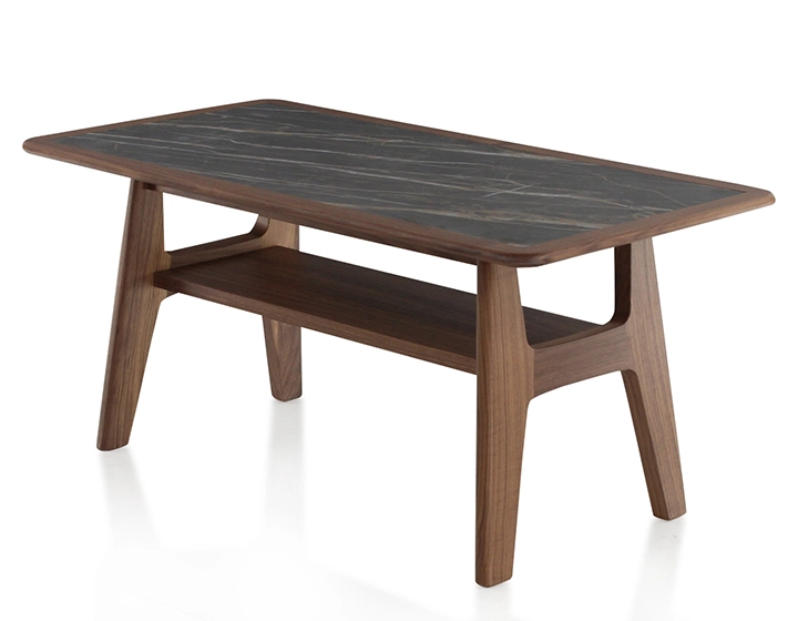 Table basse rectangulaire en chêne et céramique avec bois teinte marron foncé plateau céramique effet marbre noir 100x50 cm Table basse rectangulaire en chêne et céramique avec bois teinte marron foncé plateau céramique effet marbre noir 100x50 cm