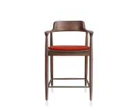 Tabouret de bar h60 cm bois teinte noyer assise tissu orange brulé Tabouret de bar h60 cm bois teinte noyer assise tissu orange brulé