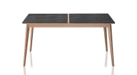 Table salle à manger 6 personnes en chêne et céramique avec bois teinte naturelle et plateau céramique effet marbre noir 140x90 cm