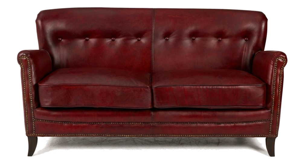 Sofá club de piel de 2 plazas rojo carmín reposabrazos con tachuelas