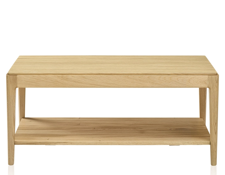 Table basse rectangulaire en chêne avec tablette teinte naturelle 100x50 cm Table basse rectangulaire en chêne avec tablette teinte naturelle 100x50 cm