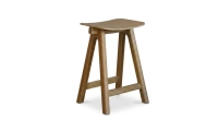 Design bar stool H65 cm natural wood finish with blue fabric seat