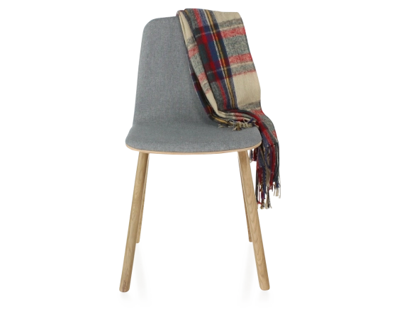 Chaise design en chêne tapissé bois teinte naturelle assise tissu gris clair