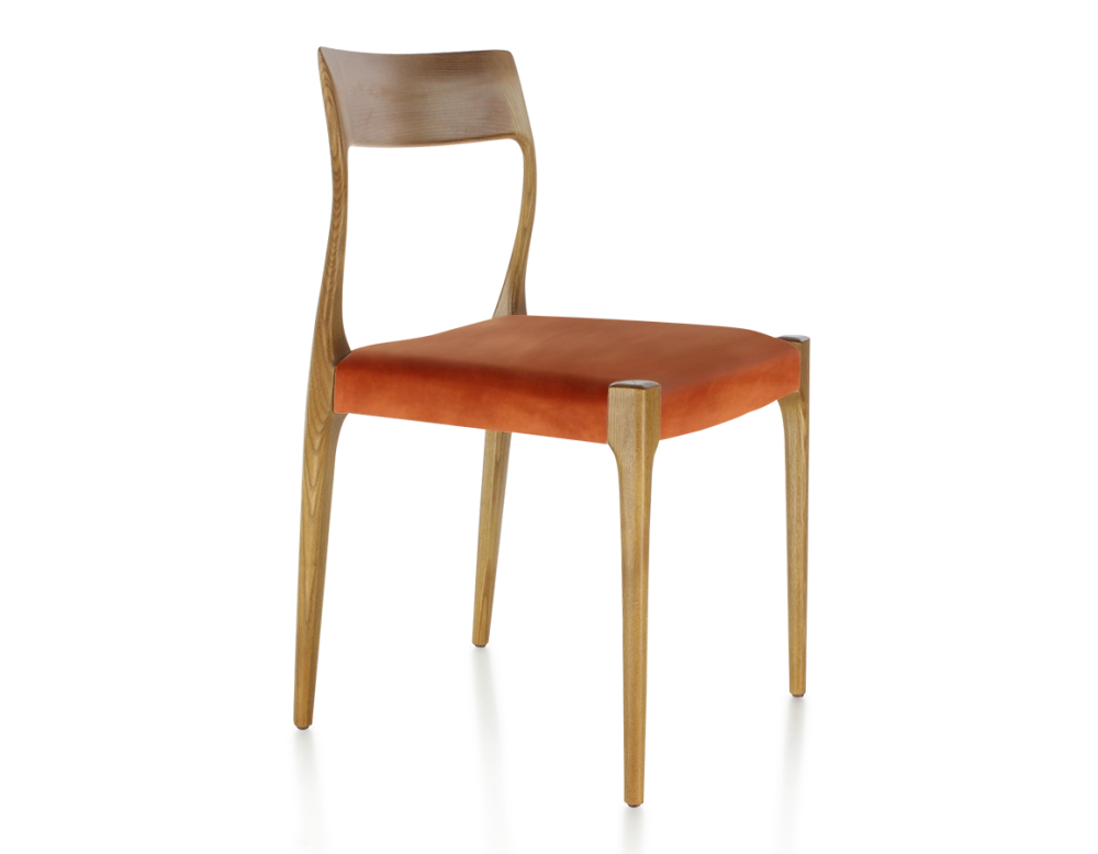 Scandinavian chair cherry-stained wood, terracotta velvet seat Scandinavian chair cherry-stained wood, terracotta velvet seat