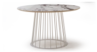Table salle à manger ronde en chêne et céramique pied métal blanc et plateau céramique effet marbre blanc m3 120x120 Table salle à manger ronde en chêne et céramique pied métal blanc et plateau céramique effet marbre blanc m3 120x120