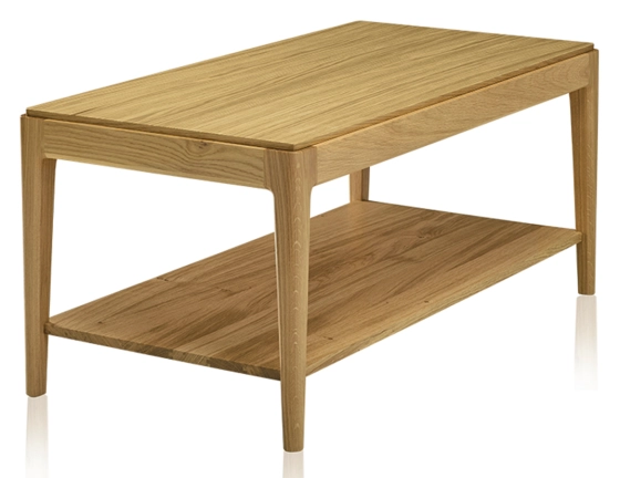 Table basse rectangulaire en chêne avec tablette teinte naturelle doré 100x50 cm