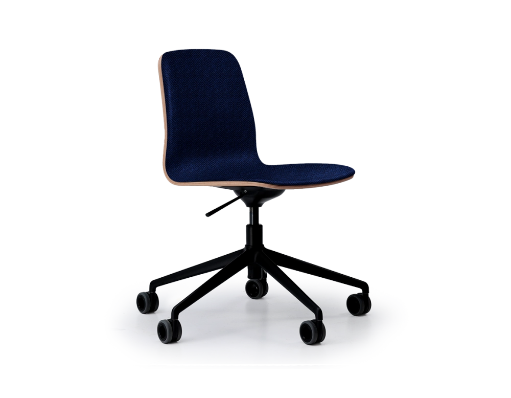 Chaise de bureau design pied métal noir à roulette assise tissu bleu profond Chaise de bureau design pied métal noir à roulette assise tissu bleu profond