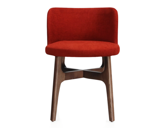 Designer chair wood stained dark brown seat burnt orange fabric