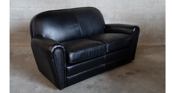 Leather club armchair dark brown studded armrests