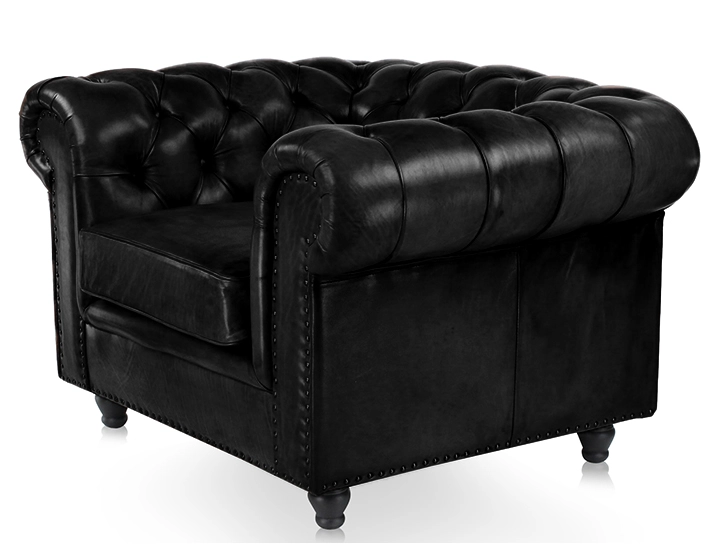 Fauteuil chesterfield cuir noir accoudoirs cloutés Fauteuil chesterfield cuir noir accoudoirs cloutés