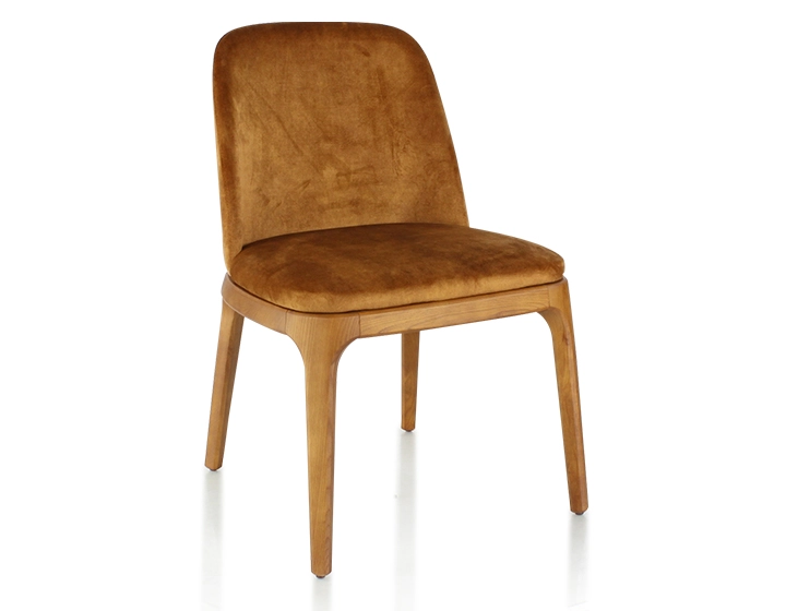 Designer chair Cherry-stained wood and bronze velvet fabric Designer chair Cherry-stained wood and bronze velvet fabric