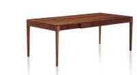 Table extensible 6 à 12 personnes en noyer avec plateau et allonges bois teinte naturelle 140x100 cm