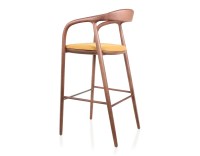 Tabouret de bar h80 cm teinte noyer assise tissu jaune bois teinte noyer et tissu jaune Tabouret de bar h80 cm teinte noyer assise tissu jaune bois teinte noyer et tissu jaune