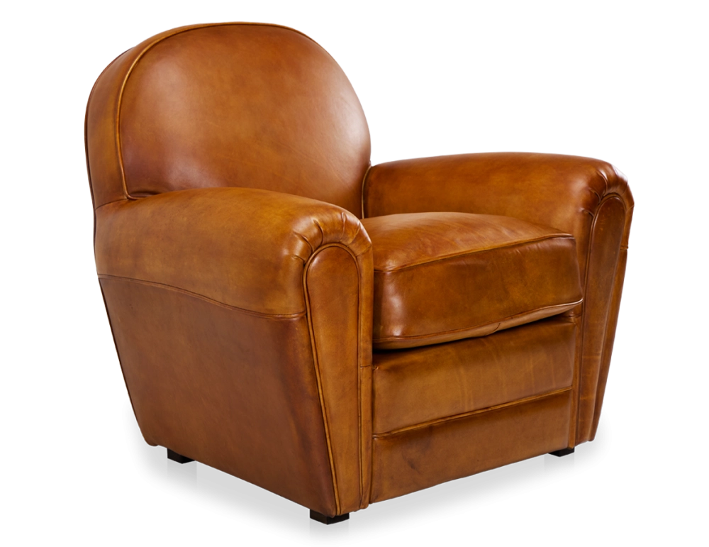 Leather club armchair cognac piped armrests Leather club armchair cognac piped armrests
