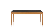 Table extensible 8 à 12 personnes en chêne et céramique allonges céramique avec bois teinte merisier et plateau et allonges céramique effet marbre noir 160x100 cm