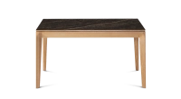 Table extensible 8 à 12 personnes en chêne et céramique allonges céramique avec bois teinte naturelle et plateau et allonges céramique effet marbre noir 180x100 cm