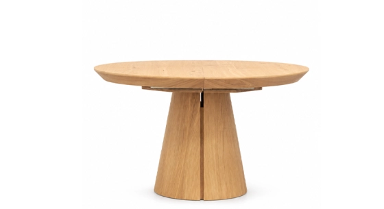 Table ronde extensible 4 à 8 personnes en chêne rustique avec plateau et allonges bois teinte naturelle 120x120 cm