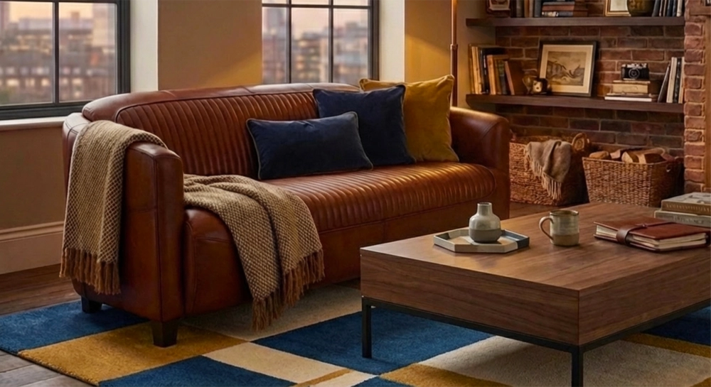 Canapé club cuir 3 places marron clair