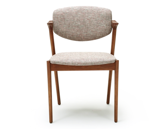 Chaise scandinave bois teinte merisier assise tissu fusion