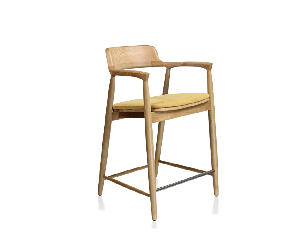 Bar stool h60 cm natural wood stain yellow fabric seat Bar stool h60 cm natural wood stain yellow fabric seat