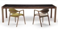 Extending table for 8 to 14 people in oak and ceramic with ceramic extensions natural wood finish and brown marble-effect ceramic 210x100 cm Extending table for 8 to 14 people in oak and ceramic with ceramic extensions natural wood finish and brown marble-effect ceramic 210x100 cm