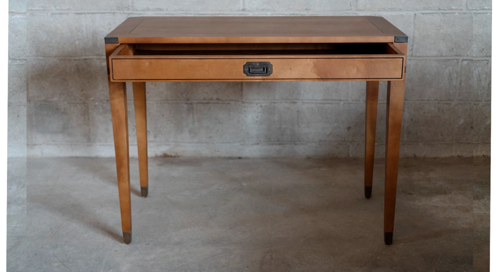 Navy desk in wood and leather bois teinte merisier plateau bois
