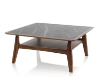 Table basse carré en noyer et céramique bois teinte naturelle plateau céramique effet marbre noir 100x100 cm Table basse carré en noyer et céramique bois teinte naturelle plateau céramique effet marbre noir 100x100 cm