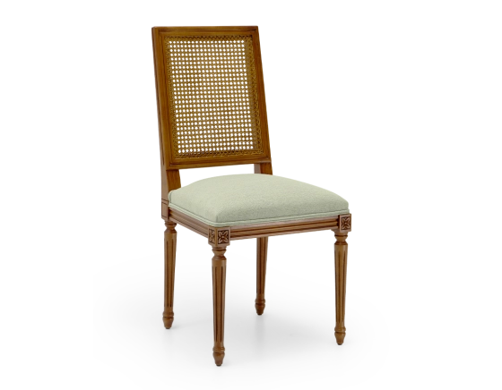 Chaise ancienne style Louis XVI dossier canné assise tissu vert sauge