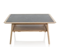 Table basse carrée en chêne et céramique avec bois teinte naturelle plateau céramique effet ardoise 100x100 cm