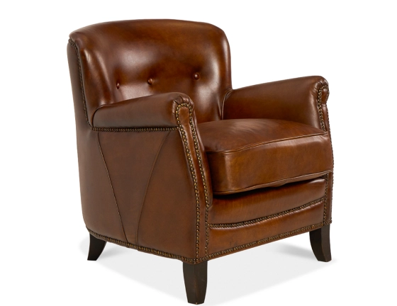 Fauteuil club cuir marron vintage accoudoirs cloutés