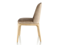 Designer chair natural stained wood and light taupe velvet fabric Designer chair natural stained wood and light taupe velvet fabric