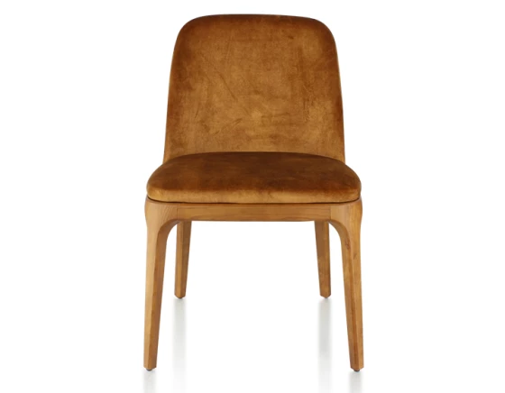 Chaise design bois teinte merisier et tissu velours bronze