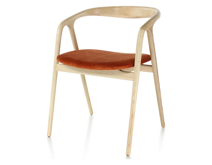 Chaise scandinave bois teinte naturelle assise tissu velours terracotta
