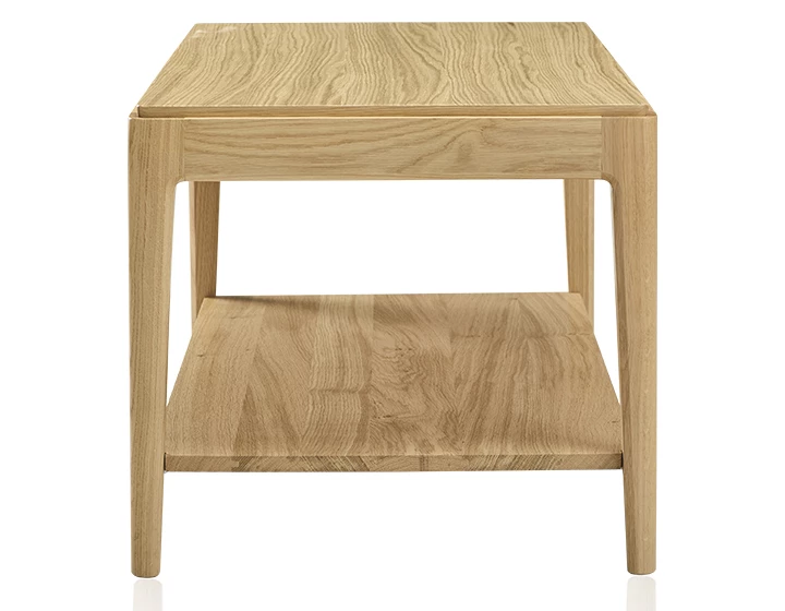 Table basse rectangulaire en chêne naturel avec tablette 100x50 cm