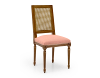 Chaise ancienne style Louis XVI dossier canné assise tissu rose corail Chaise ancienne style Louis XVI dossier canné assise tissu rose corail