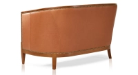 Antique 2 seater sofa with moulded armrests antique stained wood and chestnut leather Antique 2 seater sofa with moulded armrests antique stained wood and chestnut leather