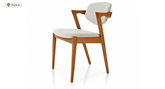 Chaise design teinte merisier et tissu beige naturel bois teinte merisier assise tissu beige naturel