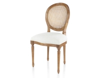 Chaise ancienne style Louis XVI bois teinte ancienne dossier canné assise tissu bouclé blanc Chaise ancienne style Louis XVI bois teinte ancienne dossier canné assise tissu bouclé blanc