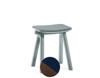 Tabouret en chêne tapissé H45 cm bois teinte marron foncé assise tissu bleu marine