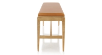 Banc design bois teinte naturelle assise cuir caramel L120 cm Banc design bois teinte naturelle assise cuir caramel L120 cm