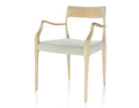 Scandinavian armchair with armrests natural stained wood seat natural beige fabric Scandinavian armchair with armrests natural stained wood seat natural beige fabric
