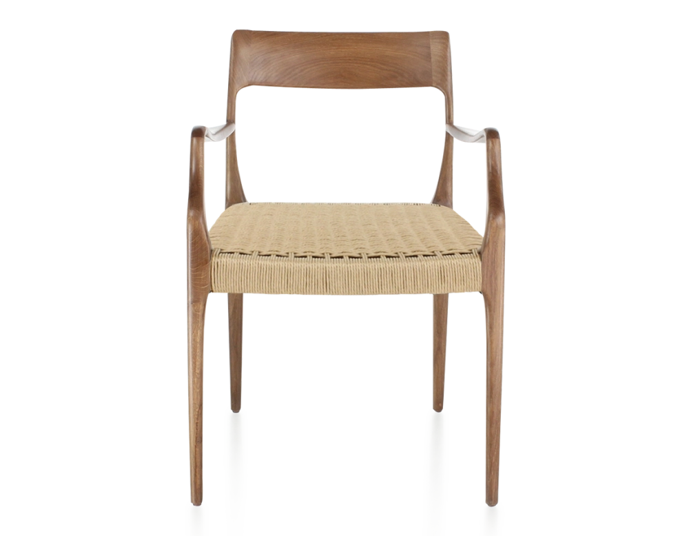 Chaise scandinave avec accoudoirs bois teinte noyer assise corde Chaise scandinave avec accoudoirs bois teinte noyer assise corde
