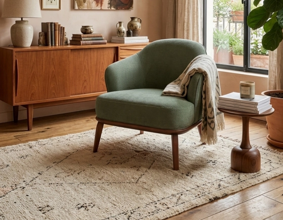 Fauteuil design tissu velours côtelé vert forêt